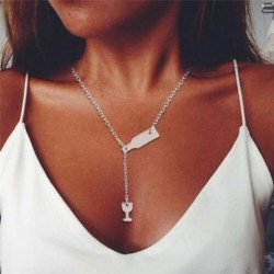 *6 Silver Wine Bottle Cup Long... - Divat női kristály többrétegű choker gallér medál lánc nyaklánc ékszerek