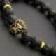 *66 - Férfi divat fekete láva kő arany és ezüst oroszlán gyöngyös mandzsetta charm karkötő karkötő