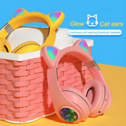 Aranyos macska Bluetooth 5.0 fejhallgató vezeték nélküli hifi zene sztereó basszus fejhallgató LED fény mobiltelefon