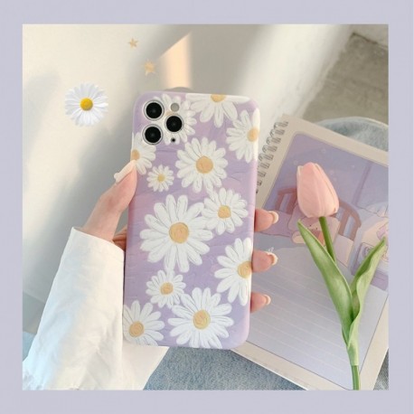 ins Purple Daisy Flowers mobiltelefon tok iPhone 11 Pro Max XR X XS Max iphone SE 6 7 8 Plus hátlaphoz Puha tokok