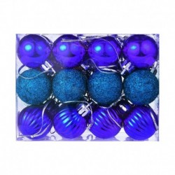 kék - 24X Glitter Xmas Tree Hanger Baubles díszgömbök karácsonyi dekoráció törésálló