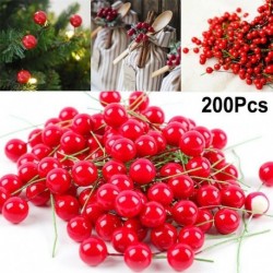 Nincs szín - 200db karácsonyi levélfa piros mesterséges cseresznye Holly Berry ágdíszek