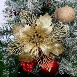 Arany - 10x karácsonyi Mikulásvirág csillogó virágfa függő karácsonyi party dekorációs ajándék