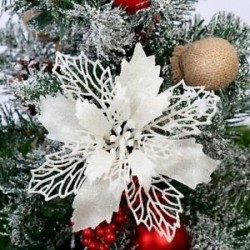 fehér - 10x karácsonyi Mikulásvirág csillogó virágfa függő karácsonyi party dekorációs ajándék