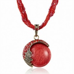 Piros - Divat kristály bagoly szárny állat medál fonott nyaklánc pulóver lánc karácsony ajándék