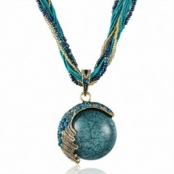 Pávakék - Divat kristály bagoly szárny állat medál fonott nyaklánc pulóver lánc karácsony ajándék