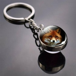 Róka * 3 - Kedves Animal Fox kulcstartó dupla oldalú üveggömb kulcstartó unisex ékszer karácsony