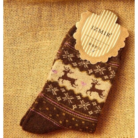 Barna - Női téli zokni karácsonyi meleg gyapjú zokni aranyos hópehely szarvas kényelmes zokni