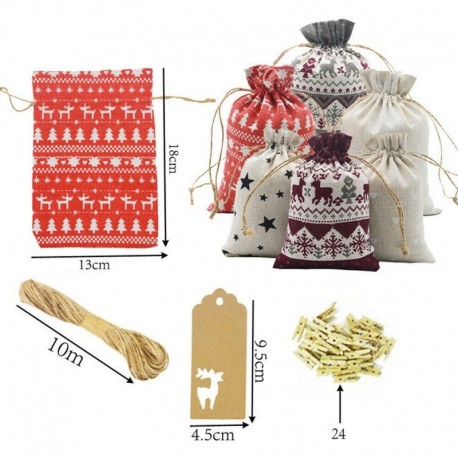Nincs szín - Karácsonyi / barkács Adventi naptár visszaszámlálása 1 ~ 24 szám táska cukorkát tároló tasak