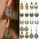 * 14 - Vintage Boho etnikai bojt fülbevalók türkiz gyöngyökkel horog női füllengő ajándék