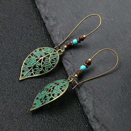 * 33 - Vintage Boho etnikai bojt fülbevalók türkiz gyöngyökkel horog női füllengő ajándék