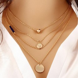 * 8 Szív és életfa és érme - Női Boho többrétegű choker hosszú lánc állítás nyaklánc medál ékszer ajándék