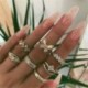 7db / 9. szett arany - Divat gyűrű készlet retro kézzel készített vintage Boho stílusú virággyűrűk ékszer ajándék