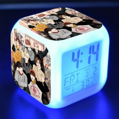 BTS csoportképes - Színváltós LED ébresztőóra naptárral és hőmérővel - KPOP - BTS - Bangtan Boys - 9