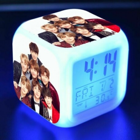 BTS csoportképes - Színváltós LED ébresztőóra naptárral és hőmérővel - KPOP - BTS - Bangtan Boys - 3