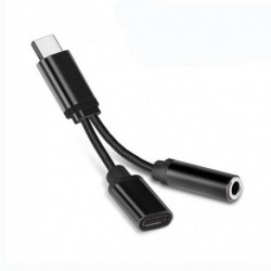 Fekete - C-típusú USB-C - 3,5 mm-es Aux audio töltőkábel-adapter osztó fejhallgató-csatlakozó