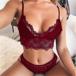 Piros - Női fehérnemű hímzés intimálja a szexi csipke melltartót   bugyi szett Push-up melltartók CA