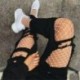 Fekete középső lyuk - Női fekete háló háló necc bodystocking harisnyanadrág harisnya harisnya zokni