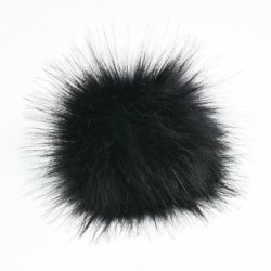 Fekete - 11 cm-es nagyméretű mosómedve szőrme Pom Pom labda nyomógombbal a kötött sapka barkácsolásához