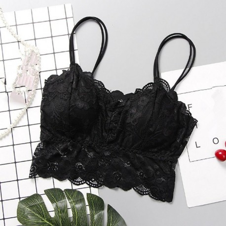 Fekete - Női csipke virágos termés felső melltartó mellény Bralet Camisole tartály felsők Bralette Bustier