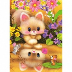 2 * Katze und Blume 30 x 40 cm - 5D kerek gyémántfestés Stickerei Bild Handarbeiten lakberendezési mozaik készlet