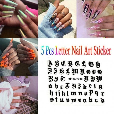 5 lap - Körömdíszítő matrica - unisex - Angol ABC betűivel