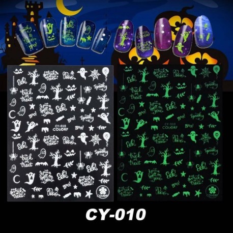 Sötétben világító ideiglenes köröm tetoválás - vízálló matrica - unisex - Többféle Halloween mintával - 010