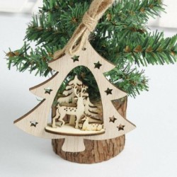 1db 10cm-es Karácsonyfa alakú fa dísz - Rénszarvas és Őzike mintával - Karácsonyi dekoráció