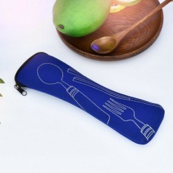 Kék - Hordozható kanál pálcika villa evőeszköz táska vacsora utazási kemping étkészlethez