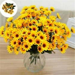 Nincs szín - 15 fej sárga hamis napraforgó műselyem virág csokor otthoni virág dekorációval