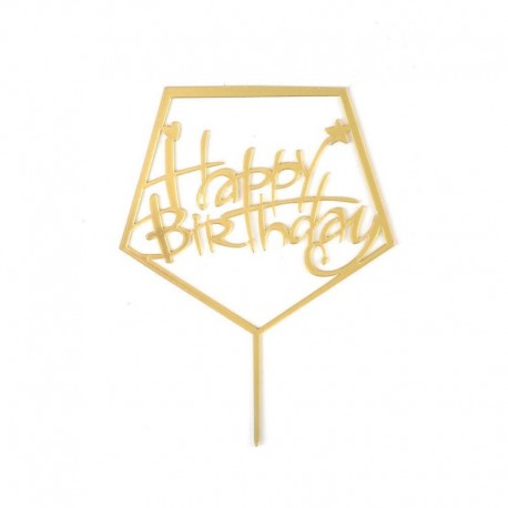 Happy Birthday - Arany színű ötszögű akril tortadísz szülinapra - 3