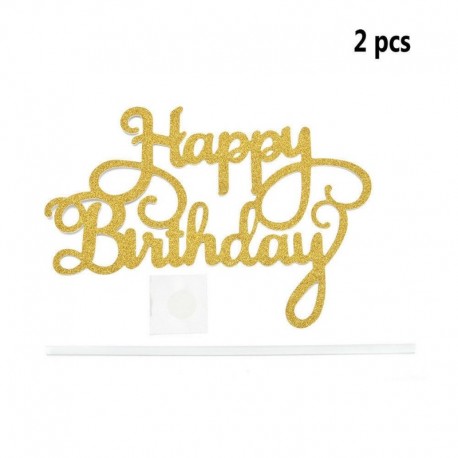 2db Happy Birthday - Arany színű csillogó akril tortadísz szülinapra - 5