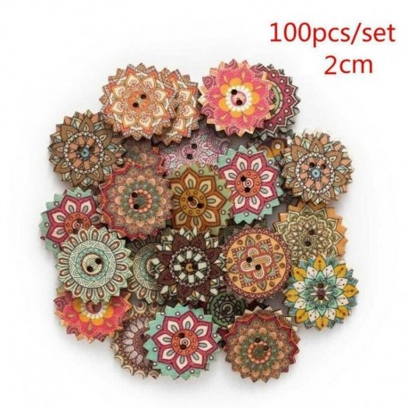 2CM - 100db Boho 2 lyukú kerek fa gomb varrófa Scrapbooking barkácsolás kézműves