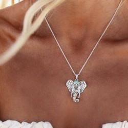 Nincs szín - Vintage női türkiz ezüst elefánt varázsa medál fojtó nyaklánc ékszerek