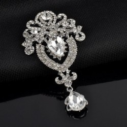 Nincs szín - Nagy virág strassz kristály Diamante ezüst bross esküvői menyasszonyi bross AU