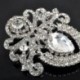 Nincs szín - Nagy virág strassz kristály Diamante ezüst bross esküvői menyasszonyi bross AU