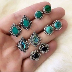 Nincs szín - 5 pár / készlet női vintage türkiz fülbevalók ékszerek fülbevaló Boho fülbevalók ajándék