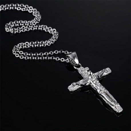 * 17 Ezüst - Divat Unisex 925 ezüst rozsdamentes acél kereszt medál lánc nyaklánc ékszer