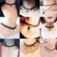 * 47 - Vintage retro fekete csipke kristály varázsa medál choker nyaklánc gótikus ékszerek