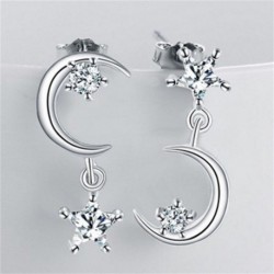 Nincs szín - Kristály fülbevalók Star Moon Drop Dangle ezüstözött fülbevalók menyasszonyi ékszerek