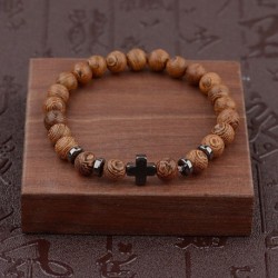 * 19 Barna gyöngyök   kereszt - Férfi természetes drágakő gyöngy karkötő Buddha fej varázsa gyöngyös karkötő