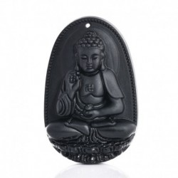Buddha - Férfi nők fekete természetes Obszidián faragott Buddha medál nyaklánc kötél ékszerek
