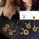 * 3 Nyaklánc Rose Gold - Napraforgó medál nyaklánc fülbevaló női utánzat gyöngy ékszer pulóverlánc