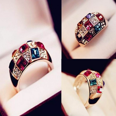 Nincs szín - Elegáns női arany színes strasszos kristály ujjgyűrű ékszer ajándék 8. méret