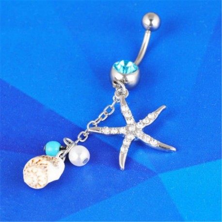 Nincs szín - Tengeri csillag kagyló dangle gomb has test piercing köldökgyűrű bár súlyzó ékszerek ~