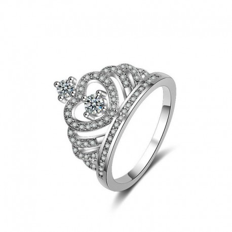 9. - Divat 925 ezüst korona fehér zafír Birthstone esküvői nászgyűrű Sz 6-10