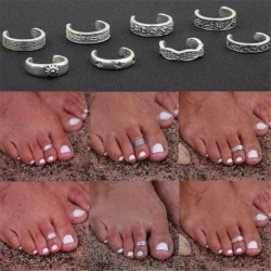 Nincs szín - 8db női elegáns 925 ezüst lábujj gyűrű láb állítható tengerparti ékszer
