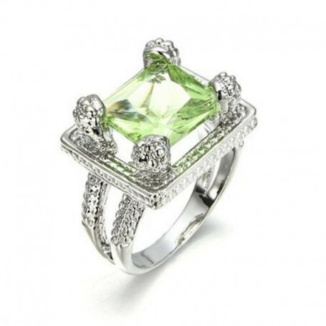 7 - 925 Ezüst Prehnite & White Topaz elegáns esküvői eljegyzési gyűrű ékszer Sz6-10