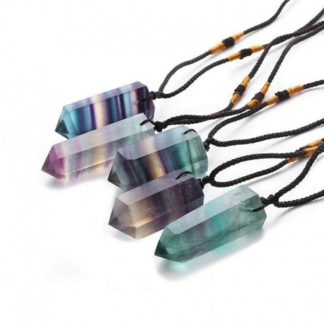 Nincs szín - Gyógyító csakra reiki kristály medál nyaklánc kvarc természetes fluorit pálca kő