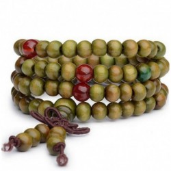 * 1 Zöld - 108 gyöngy 6 mm-es fa természetes szantálfa-buddhista Buddha ima gyöngy Mala karkötő